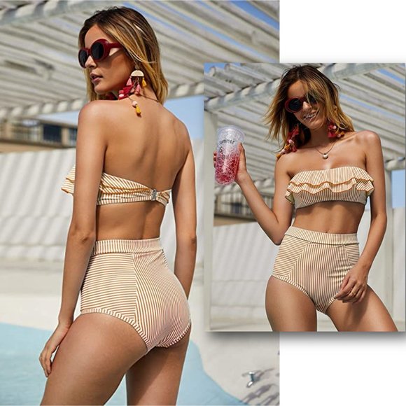 TUTORUTOR Double Flounce Bandeau High Waist Bikini NEW!! - Picture 4 of 13